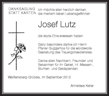 Anzeige von Josef Lutz von Schwäbische Zeitung