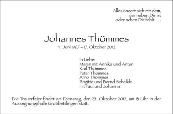 Anzeige von Johannes Thömmes von Schwäbische Zeitung