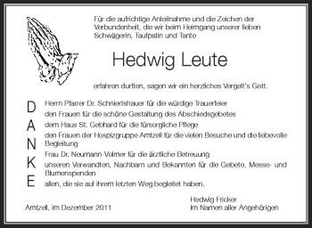 Anzeige von Hedwig Leute von Schwäbische Zeitung