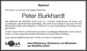 Anzeige von Peter Burkhardt von Schwäbische Zeitung