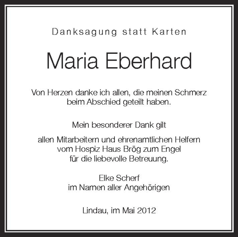  Traueranzeige für Maria Eberhard vom 22.05.2012 aus Schwäbische Zeitung