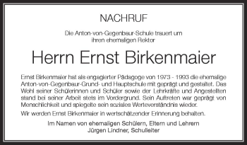 Anzeige von Ernst Birkenmaier von Schwäbische Zeitung