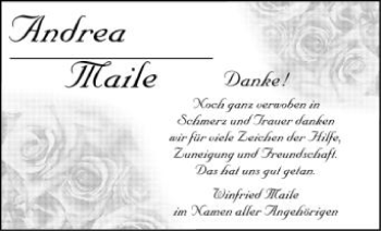 Anzeige von Andrea Maile von Schwäbische Zeitung
