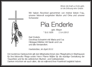 Anzeige von Pia Enderle von Schwäbische Zeitung