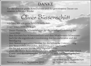 Anzeige von Oliver Büssenschütt von Schwäbische Zeitung
