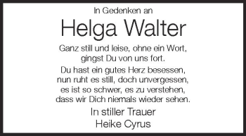 Anzeige von Helga Walter von Schwäbische Zeitung