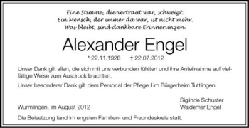Anzeige von Alexander Engel von Schwäbische Zeitung