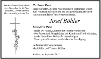 Anzeige von Josef Böhler von Schwäbische Zeitung