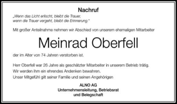 Anzeige von Meinrad Oberfell von Schwäbische Zeitung