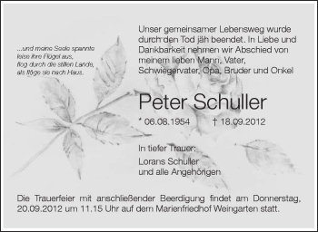 Anzeige von Peter Schuller von Schwäbische Zeitung