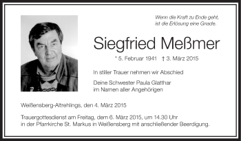 Anzeige von Siegfried Meßmer von Schwäbische Zeitung