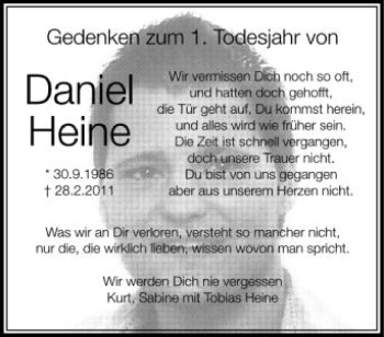 Anzeige von Daniel Heine von Schwäbische Zeitung