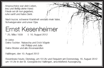 Anzeige von Ernst Kesenheimer von Schwäbische Zeitung