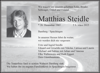 Anzeige von Matthias Steidle von Schwäbische Zeitung