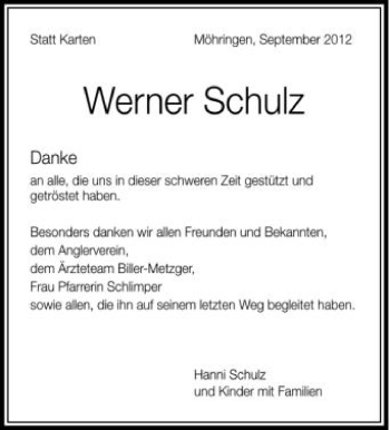 Anzeige von Werner Schulz von Schwäbische Zeitung