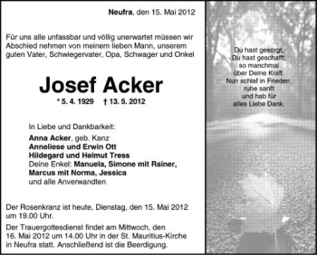 Anzeige von Josef Acker von Schwäbische Zeitung