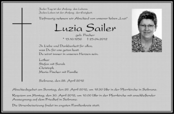 Anzeige von Luzia Sailer von Schwäbische Zeitung