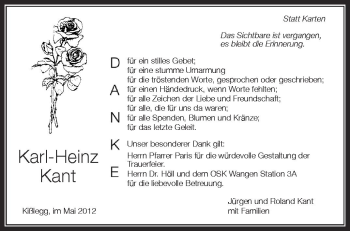 Anzeige von Karl-Heinz Kant von Schwäbische Zeitung