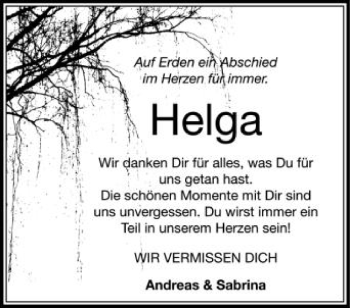 Anzeige von Helga  von Schwäbische Zeitung
