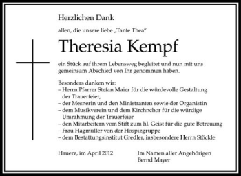 Anzeige von Theresia Kempf von Schwäbische Zeitung