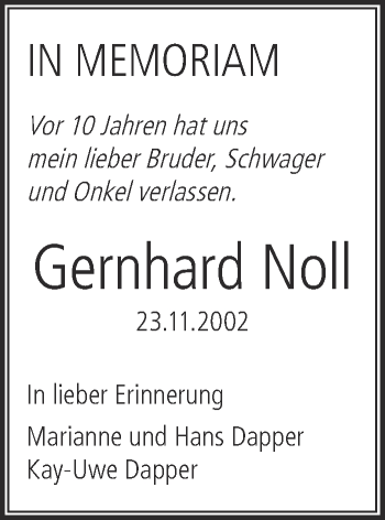 Anzeige von Gernhard Noll von Schwäbische Zeitung