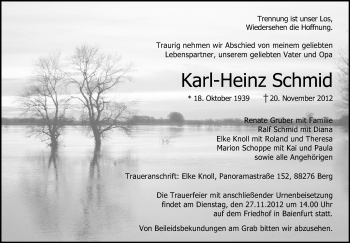 Anzeige von Karl-Heinz Schmid von Schwäbische Zeitung