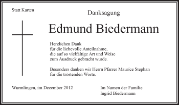 Anzeige von Edmund Biedermann von Schwäbische Zeitung