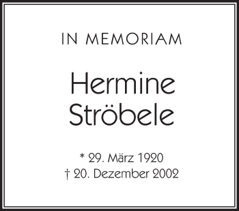 Anzeige von Hermine Ströbele von Schwäbische Zeitung