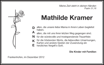 Anzeige von Mathilde Kramer von Schwäbische Zeitung
