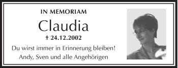 Anzeige von Claudia  von Schwäbische Zeitung