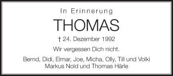 Anzeige von Thomas  von Schwäbische Zeitung