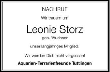 Anzeige von Leonie Storz von Schwäbische Zeitung