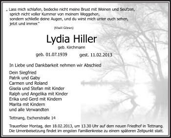 Anzeige von Lydia Hiller von Schwäbische Zeitung