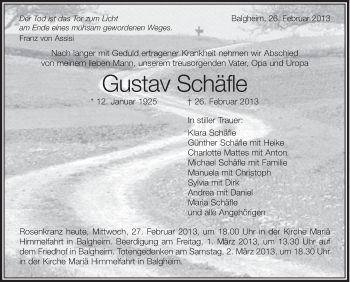 Anzeige von Gustav Schäfle von Schwäbische Zeitung