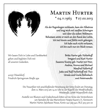 Anzeige von Martin Hurter von Schwäbische Zeitung