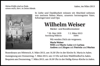 Anzeige von Wilhelm Weiser von Schwäbische Zeitung