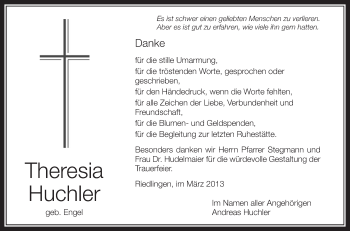 Anzeige von Theresia Huchler von Schwäbische Zeitung