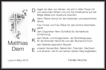 Anzeige von Matthias Diem von Schwäbische Zeitung