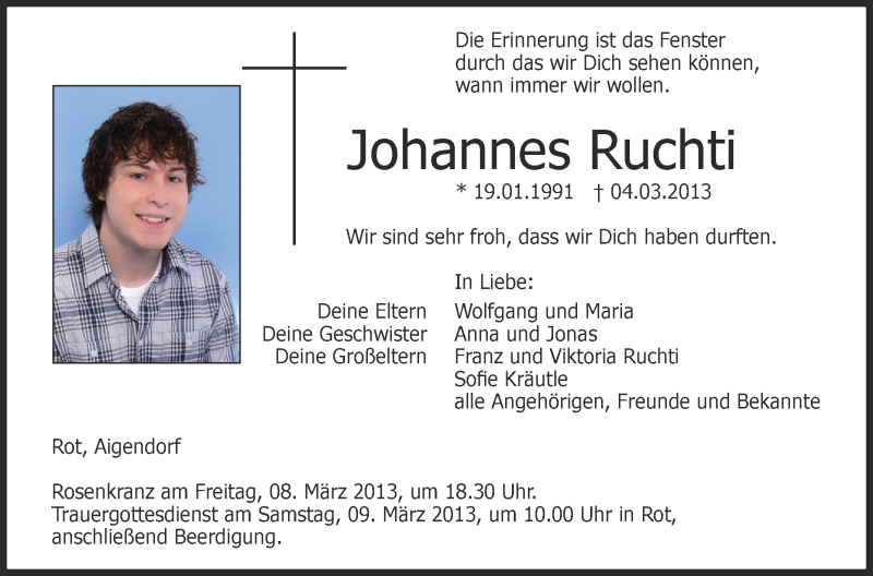  Traueranzeige für Johannes Ruchti vom 07.03.2013 aus Schwäbische Zeitung