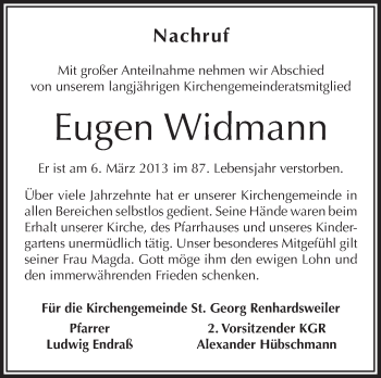 Anzeige von Eugen Widmann von Schwäbische Zeitung