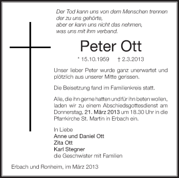 Anzeige von Peter Ott von Schwäbische Zeitung