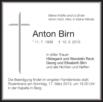 Anzeige von Anton Birn von Schwäbische Zeitung