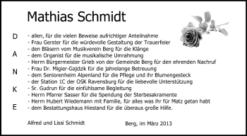 Anzeige von Mathias Schmidt von Schwäbische Zeitung