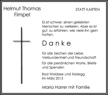 Anzeige von Helmut Thomas Fimpel von Schwäbische Zeitung