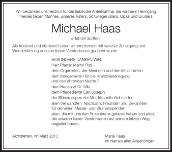 Anzeige von Michael Haas von Schwäbische Zeitung