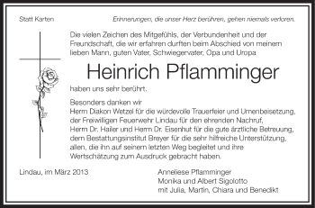 Anzeige von Heinrich Pflamminger von Schwäbische Zeitung