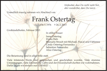Anzeige von Frank Ostertag von Schwäbische Zeitung