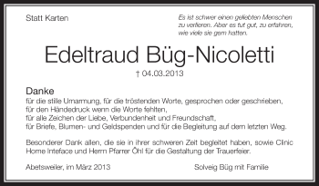 Anzeige von Edeltraud Büg-Nicoletti von Schwäbische Zeitung