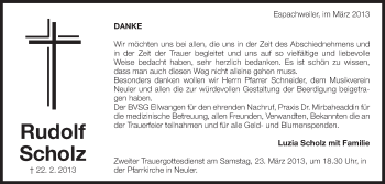 Anzeige von Rudolf Scholz von Schwäbische Zeitung