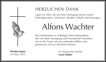 Anzeige von Alfons Wachter von Schwäbische Zeitung